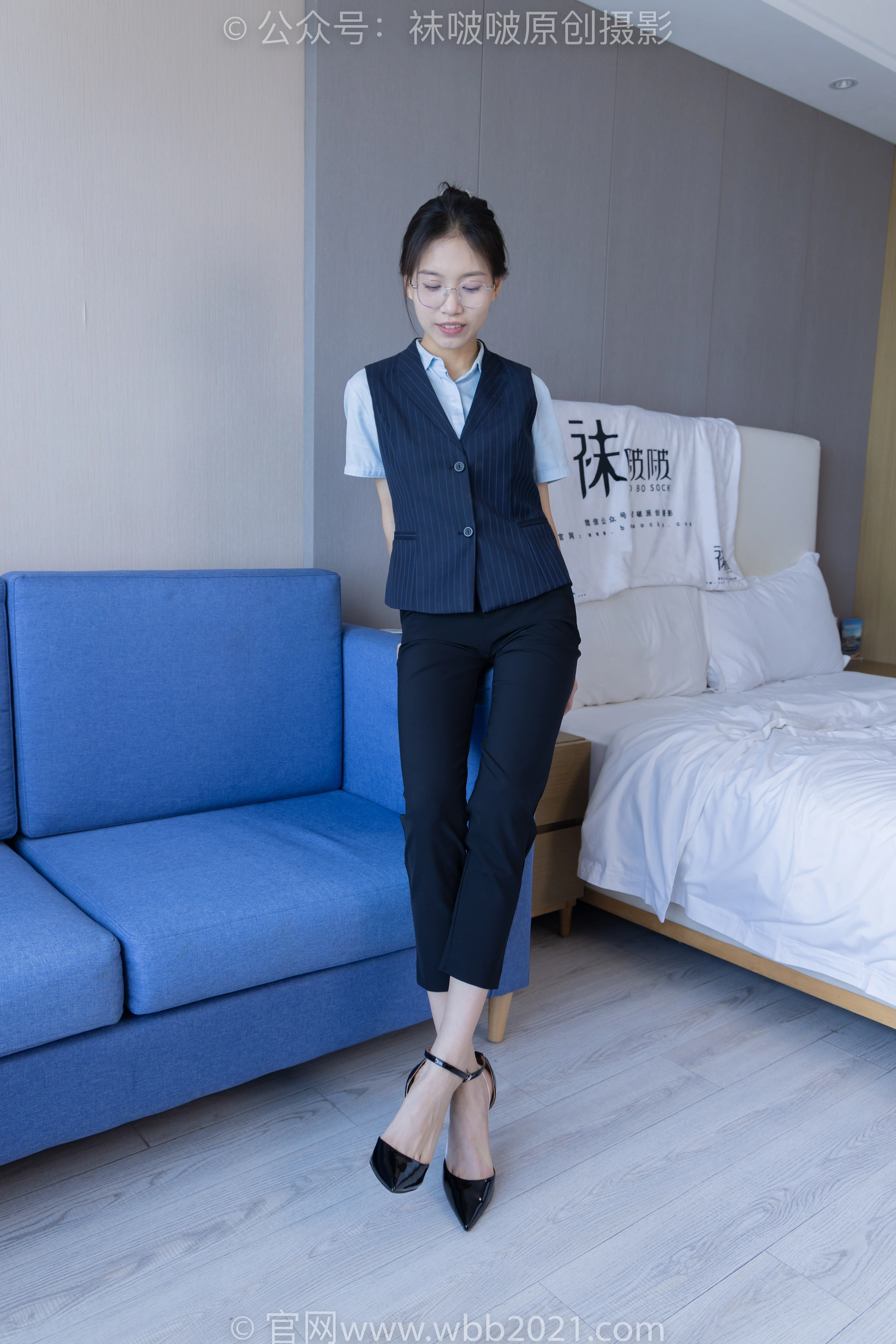 BoBoSocks袜啵啵 No.413 芝士-高跟鞋、白色吊带船袜、银行制服 2